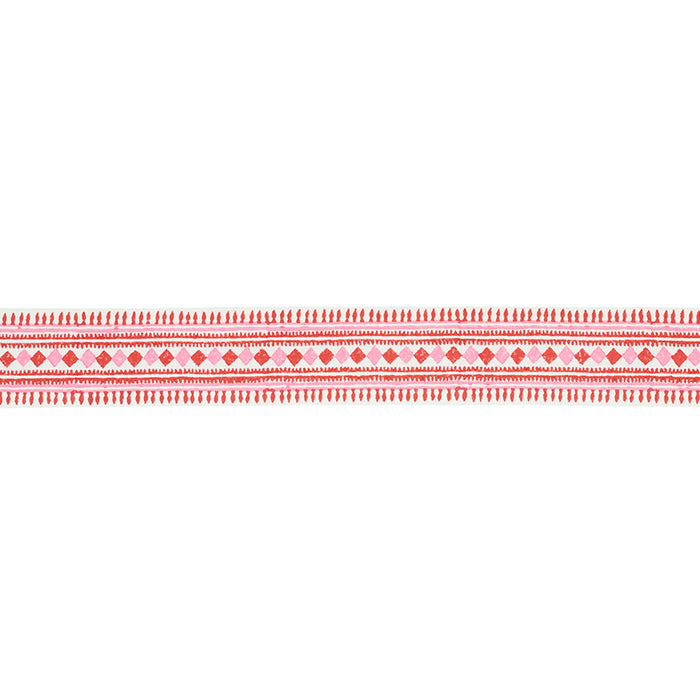 Schumacher Toula Hand Blocked Linen Tape Red & Pink Trim 77331