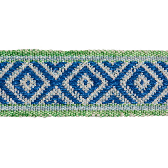 Schumacher Larson Handwoven Tape Blue & Green Trim Sample 77461