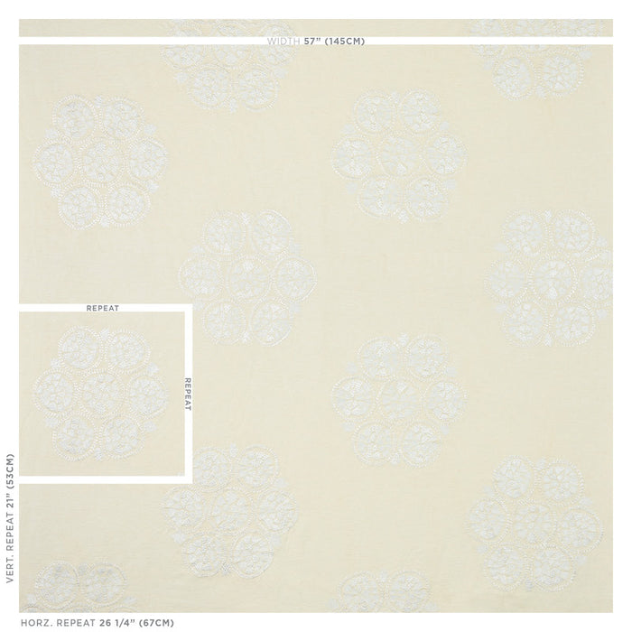 Schumacher Isla Hand Embroidery Ivory Fabric 77491