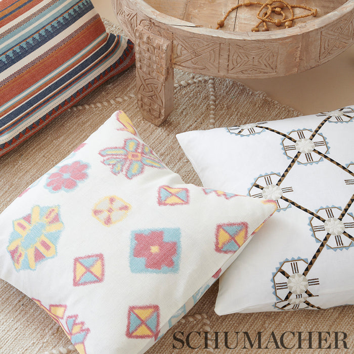 Schumacher Chamizal Embroidery Neutral & Sky Fabric Sample 77600