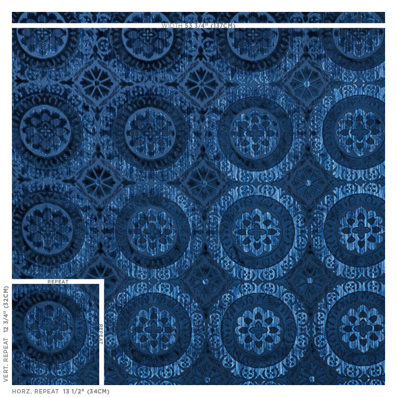 Schumacher Suzani Strie Velvet Sapphire Fabric 77640