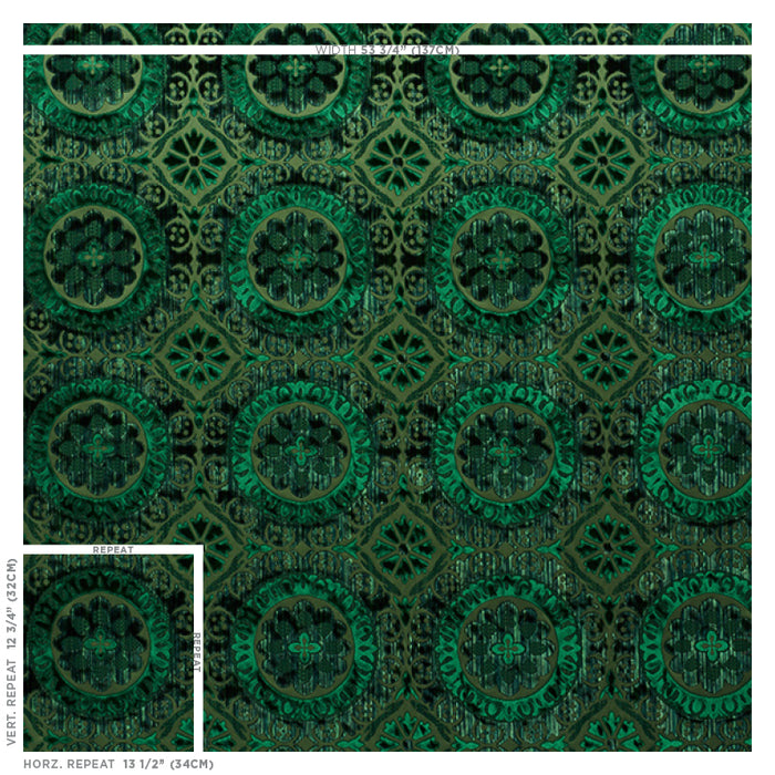 Schumacher Suzani Strie Velvet Emerald Fabric Sample 77641