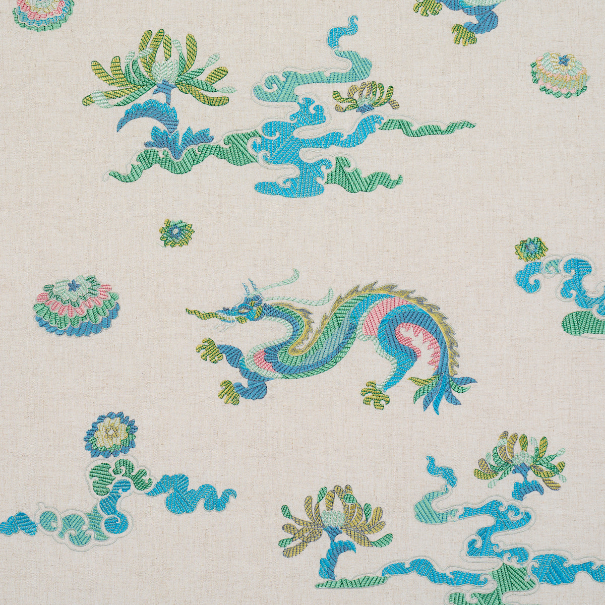 Schumacher Hanlun Dragon Embroidery Natural Fabric 78110