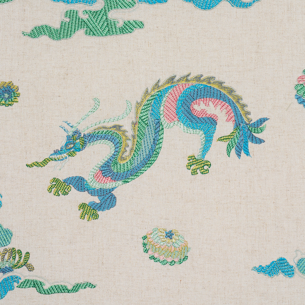 Schumacher Hanlun Dragon Embroidery Natural Fabric 78110