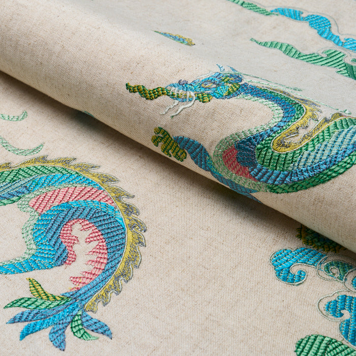 Schumacher Hanlun Dragon Embroidery Natural Fabric 78110