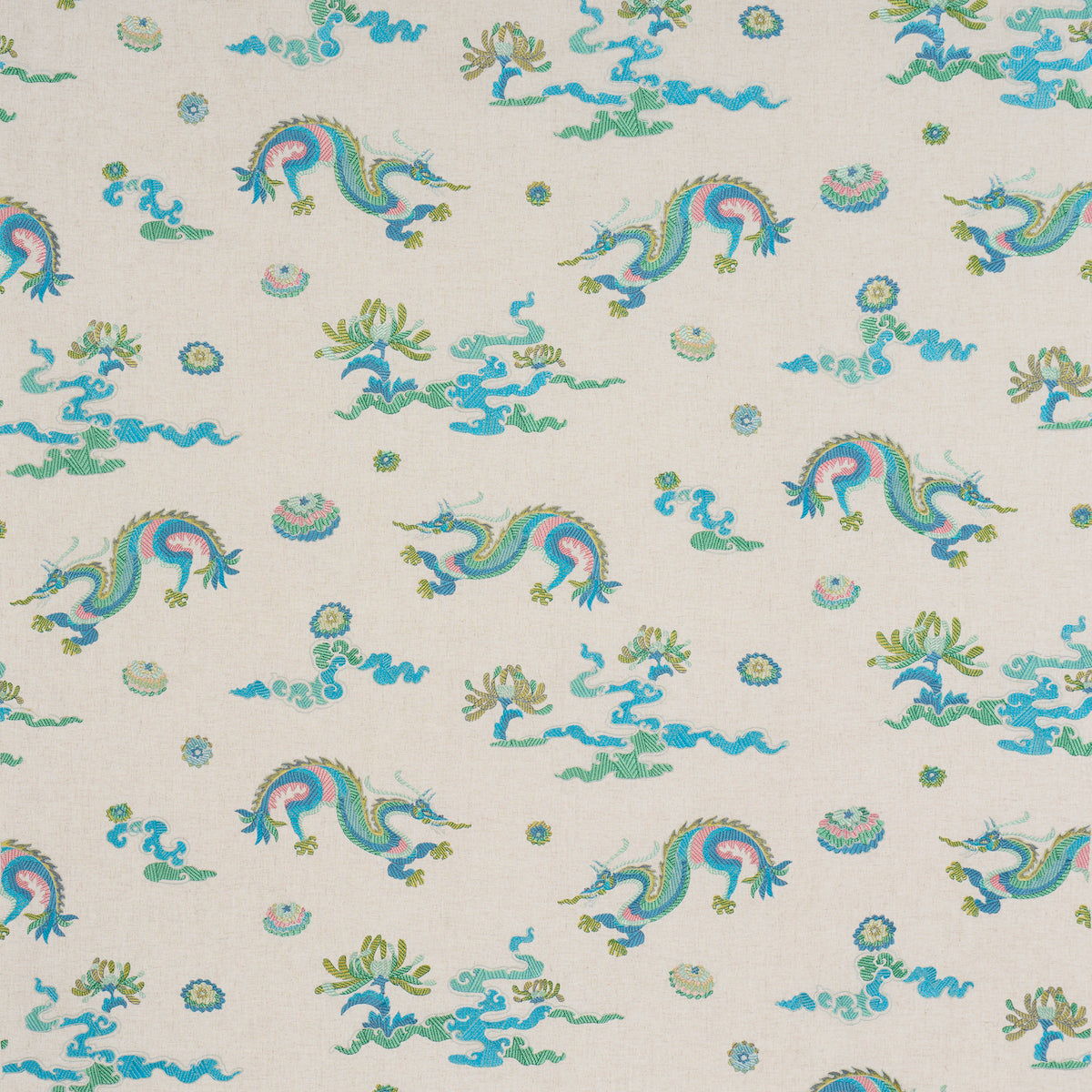 Schumacher Hanlun Dragon Embroidery Natural Fabric 78110