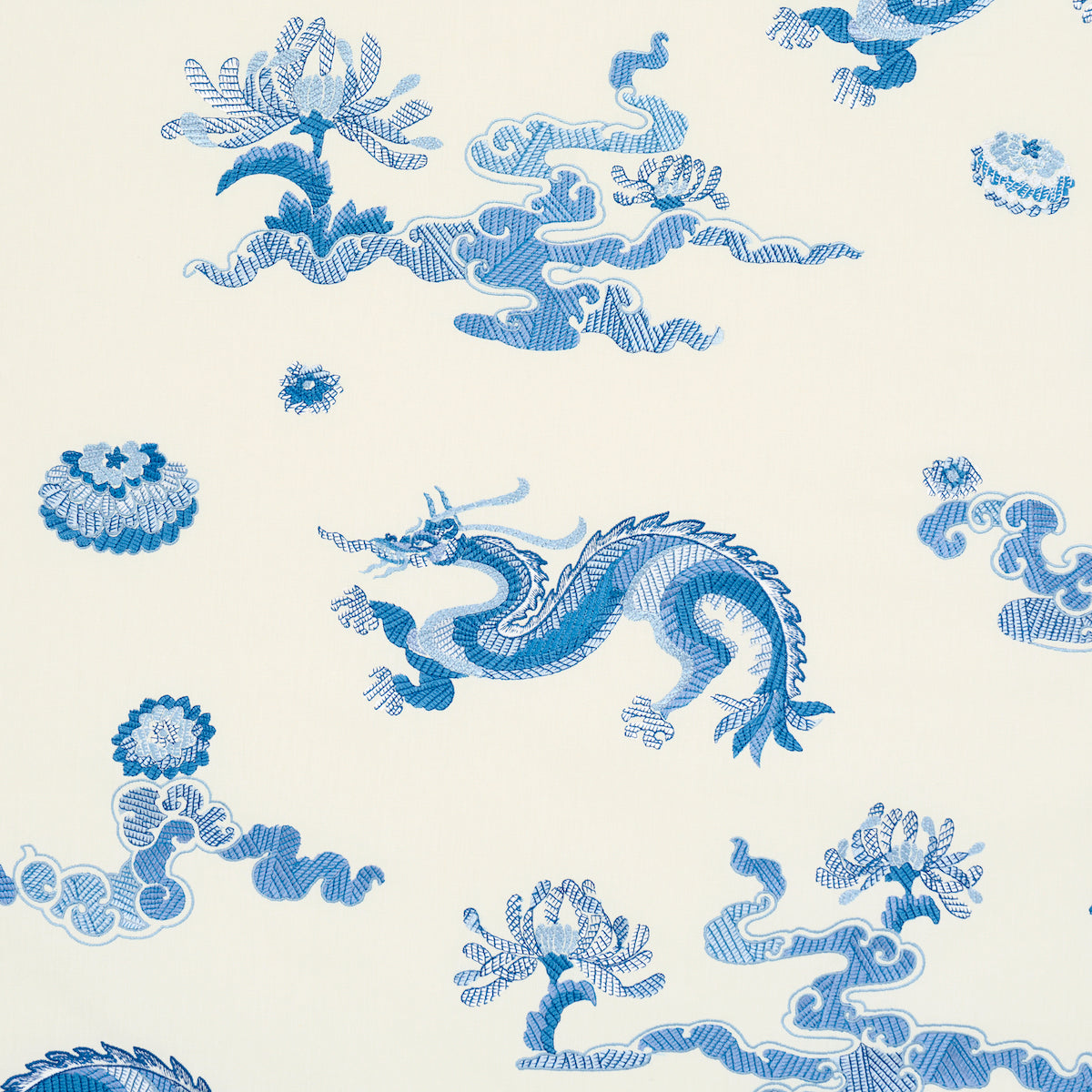 Schumacher Hanlun Dragon Embroidery Porcelain Fabric 78111