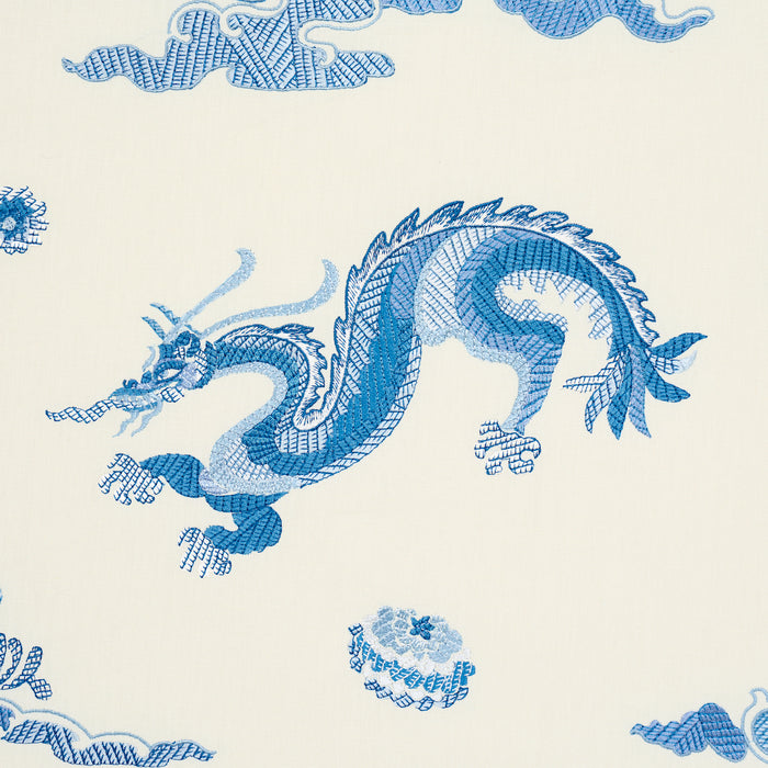 Schumacher Hanlun Dragon Embroidery Porcelain Fabric 78111