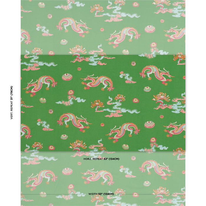 Schumacher Hanlun Dragon Embroidery Green Fabric 78112