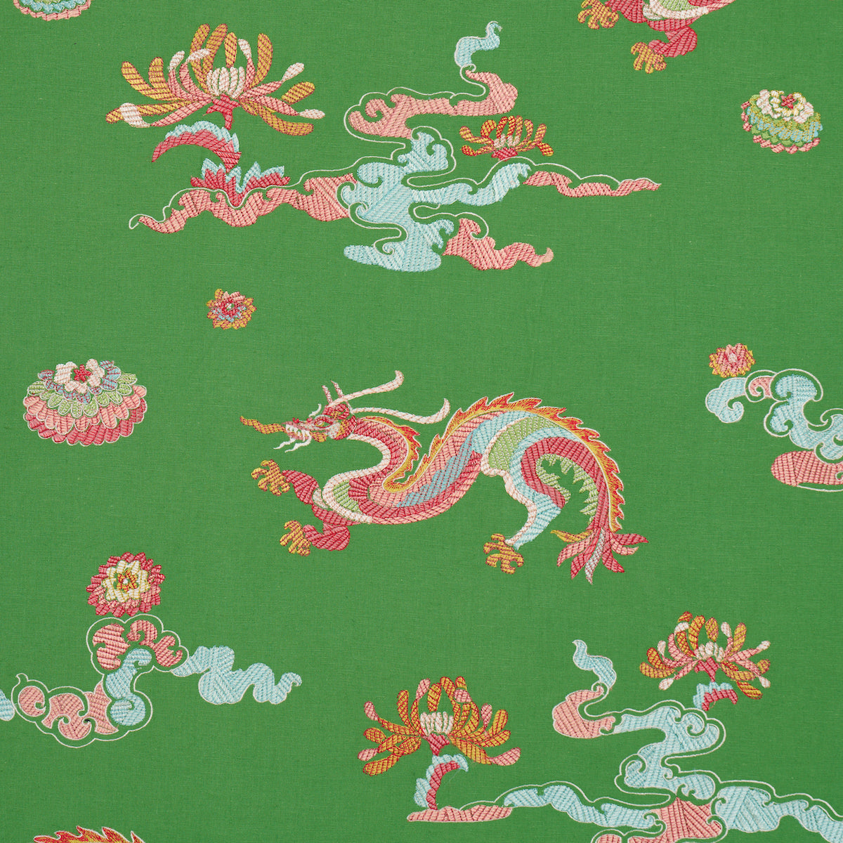 Schumacher Hanlun Dragon Embroidery Green Fabric 78112