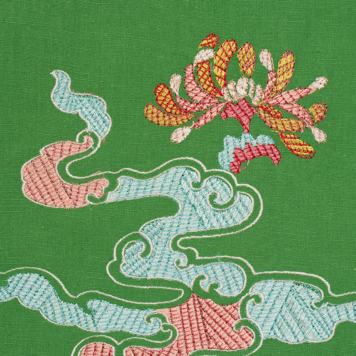 Schumacher Hanlun Dragon Embroidery Green Fabric 78112