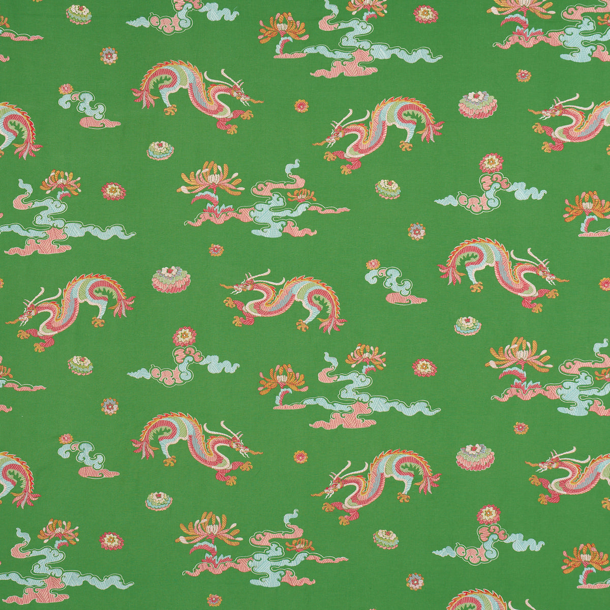 Schumacher Hanlun Dragon Embroidery Green Fabric 78112