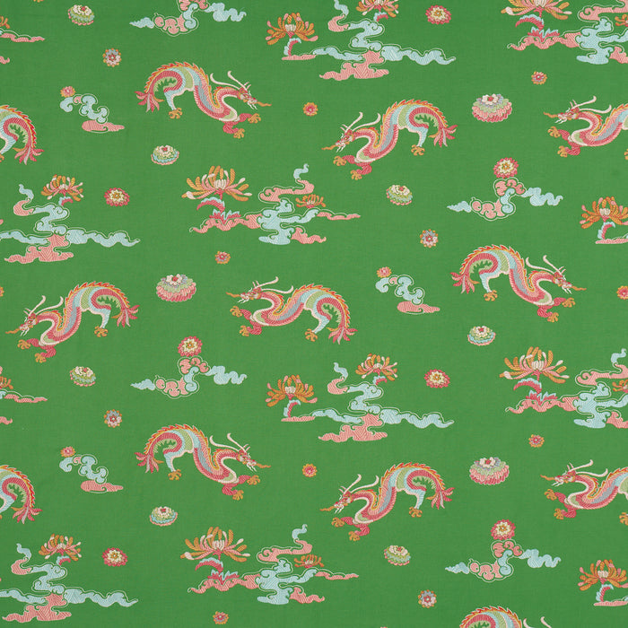 Schumacher Hanlun Dragon Embroidery Green Fabric 78112