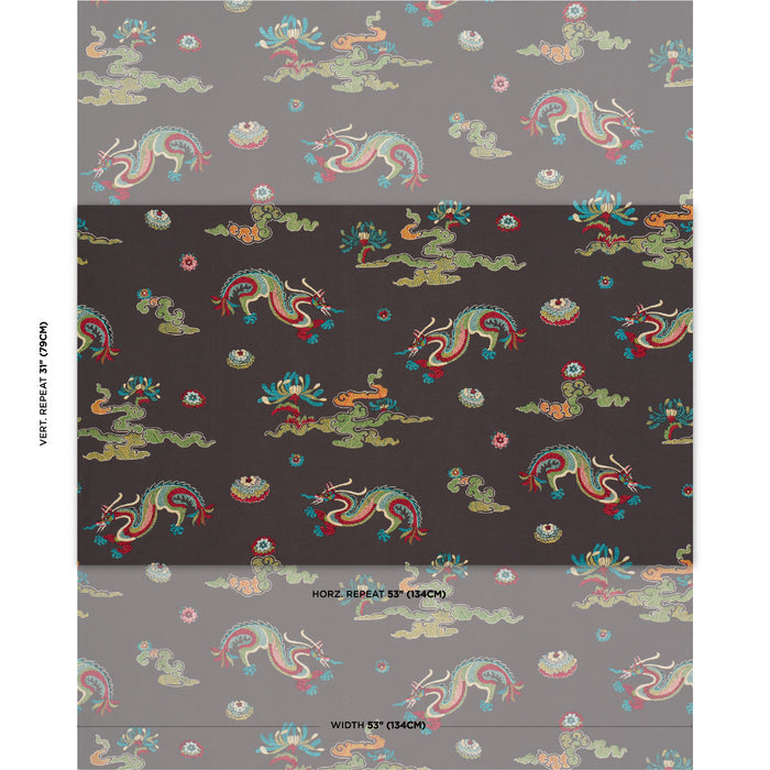 Schumacher Hanlun Dragon Embroidery Charcoal Fabric 78113