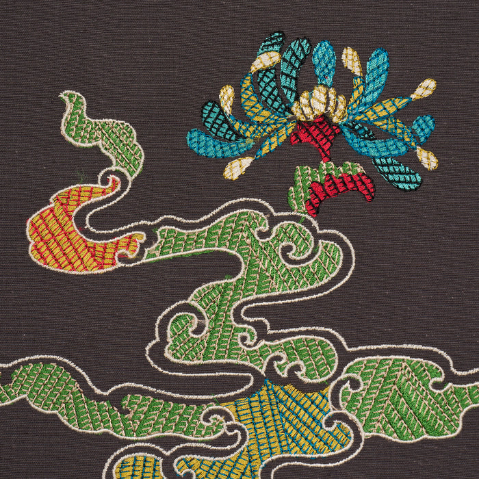 Schumacher Hanlun Dragon Embroidery Charcoal Fabric 78113