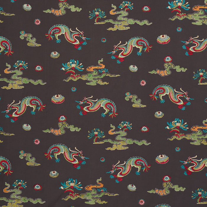 Schumacher Hanlun Dragon Embroidery Charcoal Fabric 78113