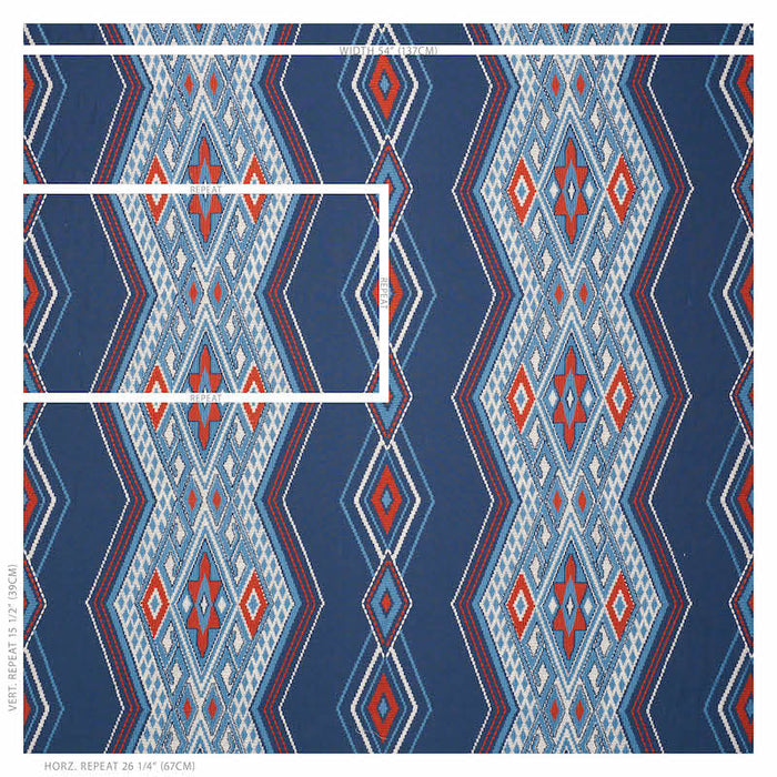 Schumacher Bayeta Embroidery Blue & Red Fabric Sample 78150