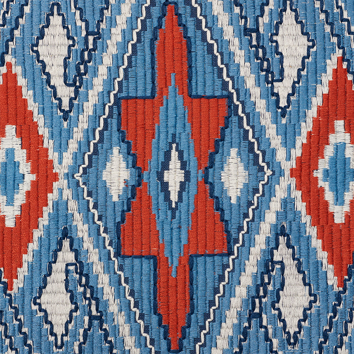 Schumacher Bayeta Embroidery Blue & Red Fabric 78150