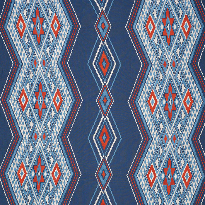 Schumacher Bayeta Embroidery Blue & Red Fabric 78150