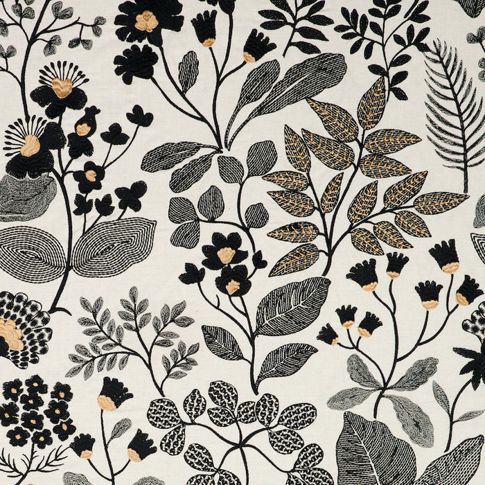 Schumacher Emaline Embroidery Black Fabric Sample 78312