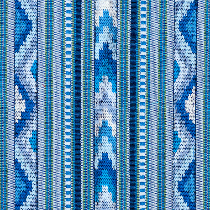 Schumacher Zarzuela Stripe Embroidery Indigo Fabric 78390