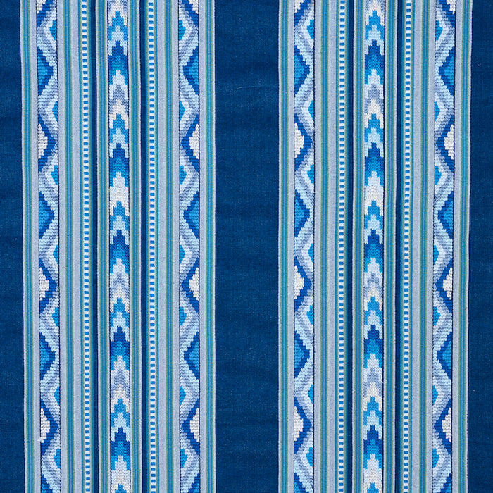 Schumacher Zarzuela Stripe Embroidery Indigo Fabric 78390