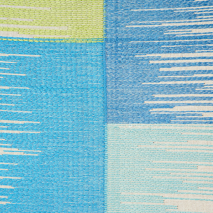 Schumacher Sunburst Stripe Embroidery Blue & Lime Fabric 78401