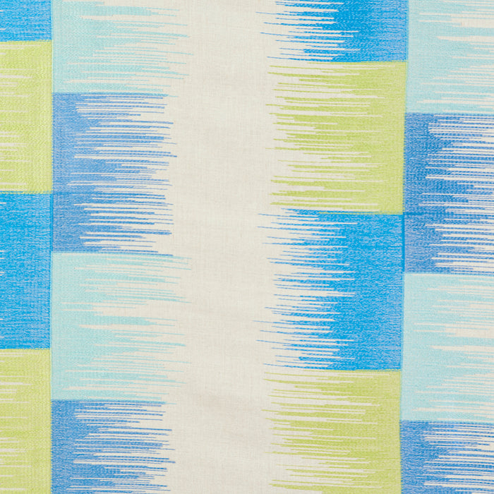 Schumacher Sunburst Stripe Embroidery Blue & Lime Fabric 78401