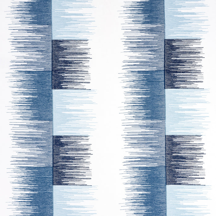 Schumacher Sunburst Stripe Embroidery Blue Fabric Sample 78404