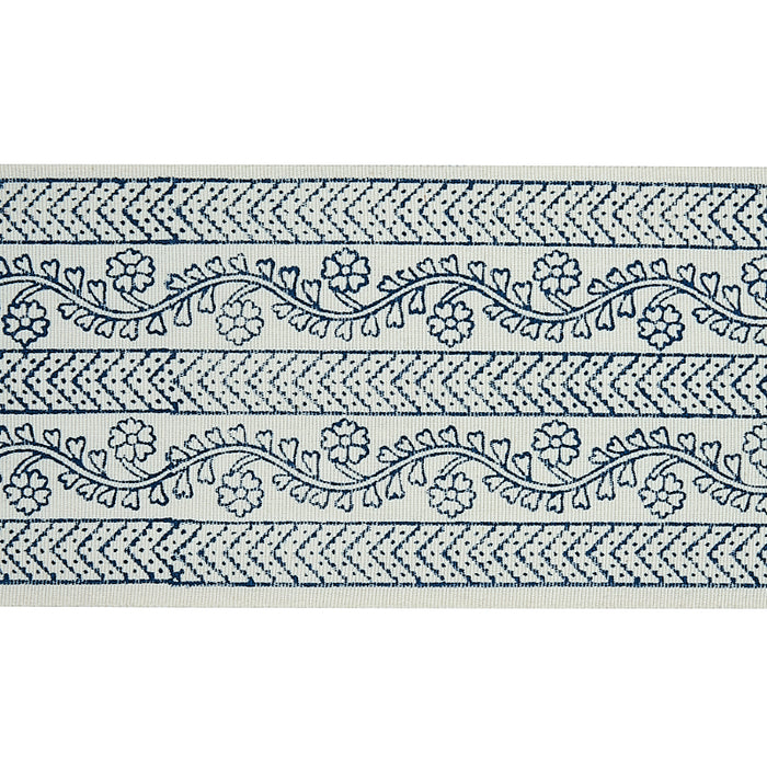 Schumacher Arbela Hand Blocked Tape Indigo Trim Sample 78441