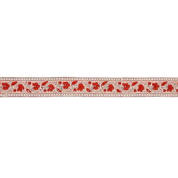 Schumacher Mila Hand Block Print Tape Red Trim Sample 78590