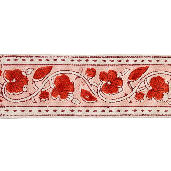 Schumacher Mila Hand Block Print Tape Red Trim Sample 78590