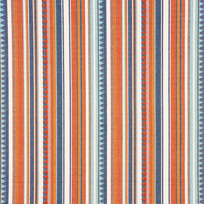 Schumacher Zuni Stripe Blue & Orange Fabric Sample 78730