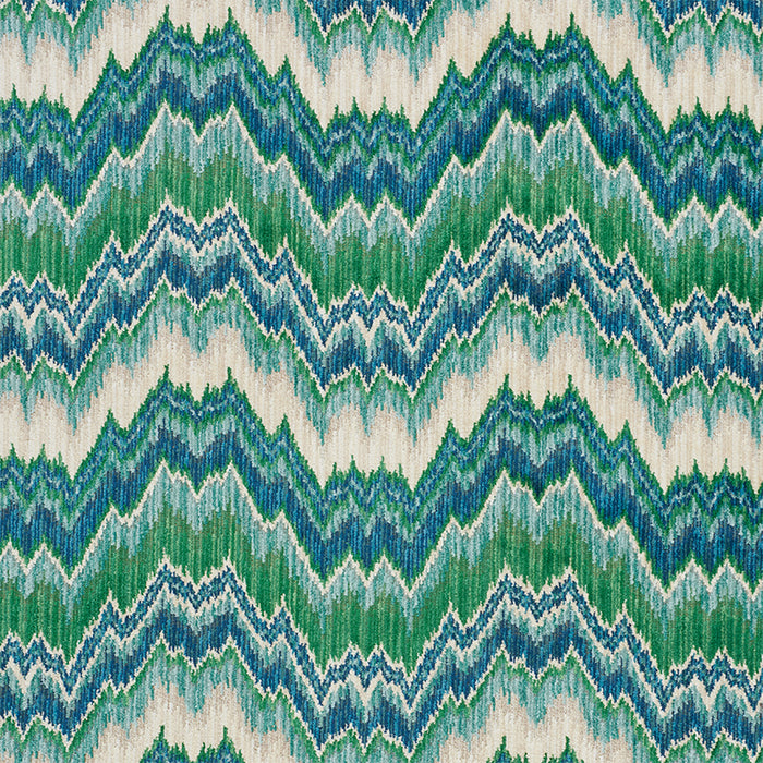 Schumacher Bezique Flamestitch Velvet Blue & Green Fabric 78791