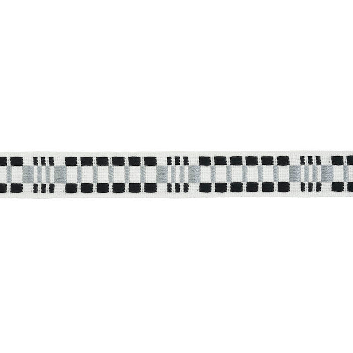 Schumacher Carmo Tape Narrow Silver & Black Trim Sample 78991