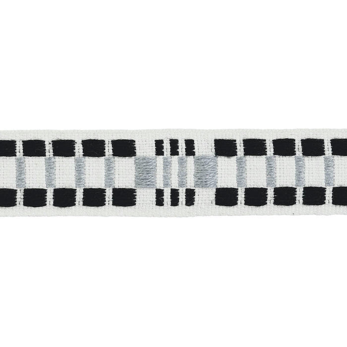 Schumacher Carmo Tape Narrow Silver & Black Trim Sample 78991