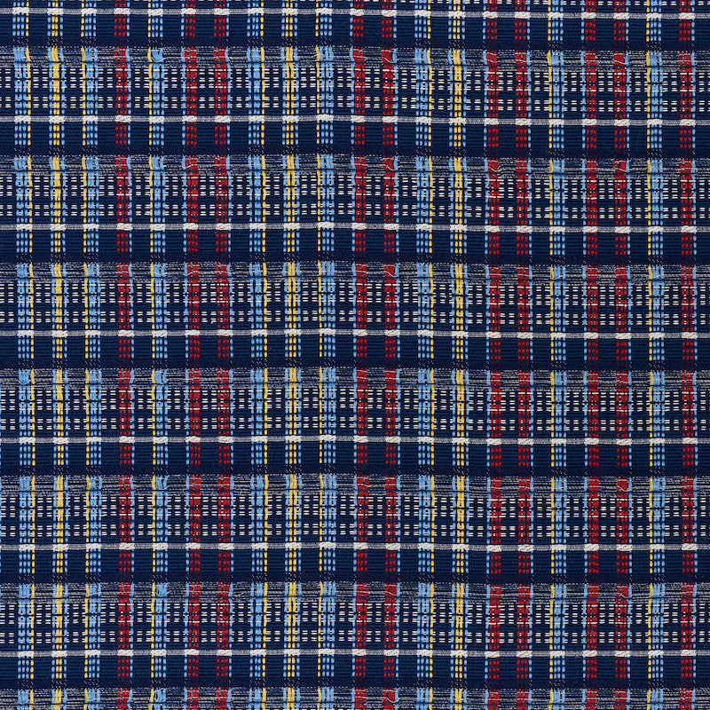 Schumacher Zealand Check Navy Multi Fabric Sample 79072