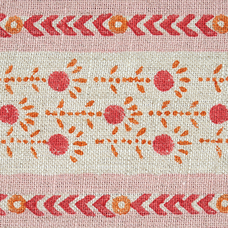 Schumacher Pica Bella Hand Blocked Tape Pink & Orange Trim Sample 79100