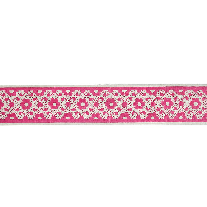 Schumacher Brinda Hand Blocked Tape Pink Trim 79122