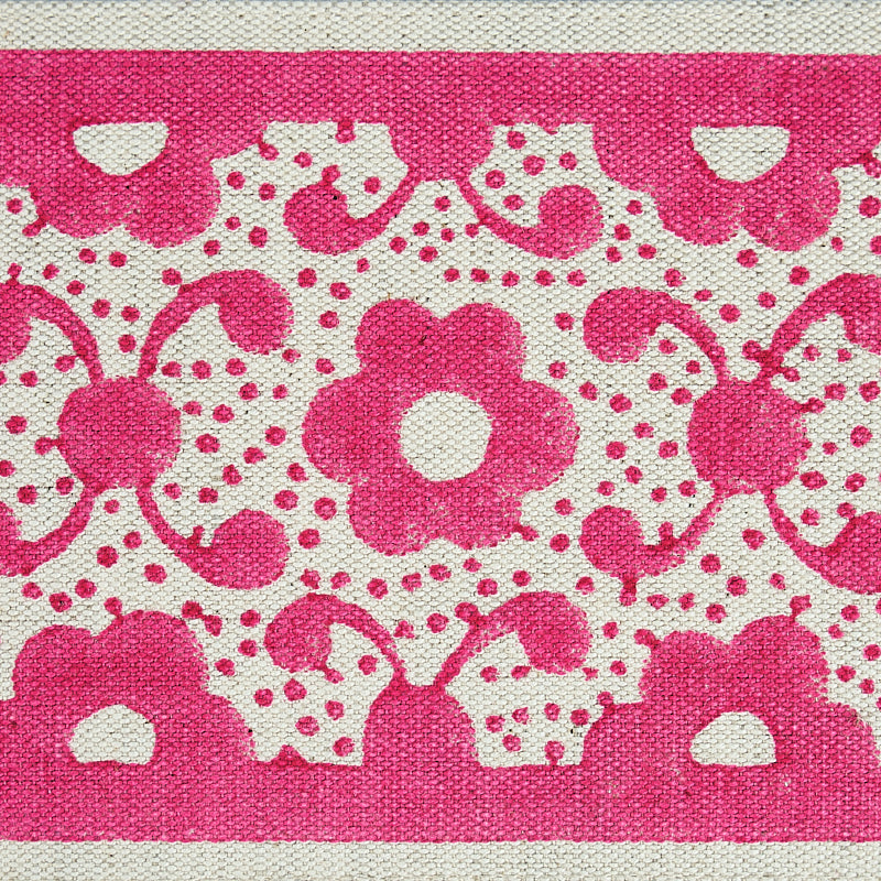 Schumacher Brinda Hand Blocked Tape Pink Trim Sample 79122