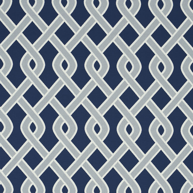 Schumacher Cleo Trellis Indoor/Outdoor Blue Fabric Sample 79570