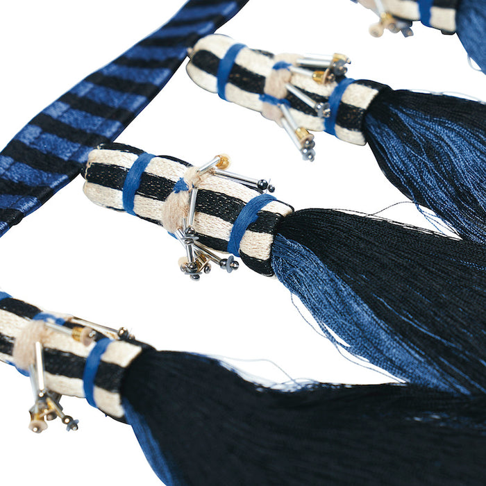 Schumacher Antony Tassel Trim Blue & Black Trim Sample 79600