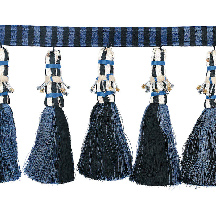 Schumacher Antony Tassel Trim Blue & Black Trim Sample 79600