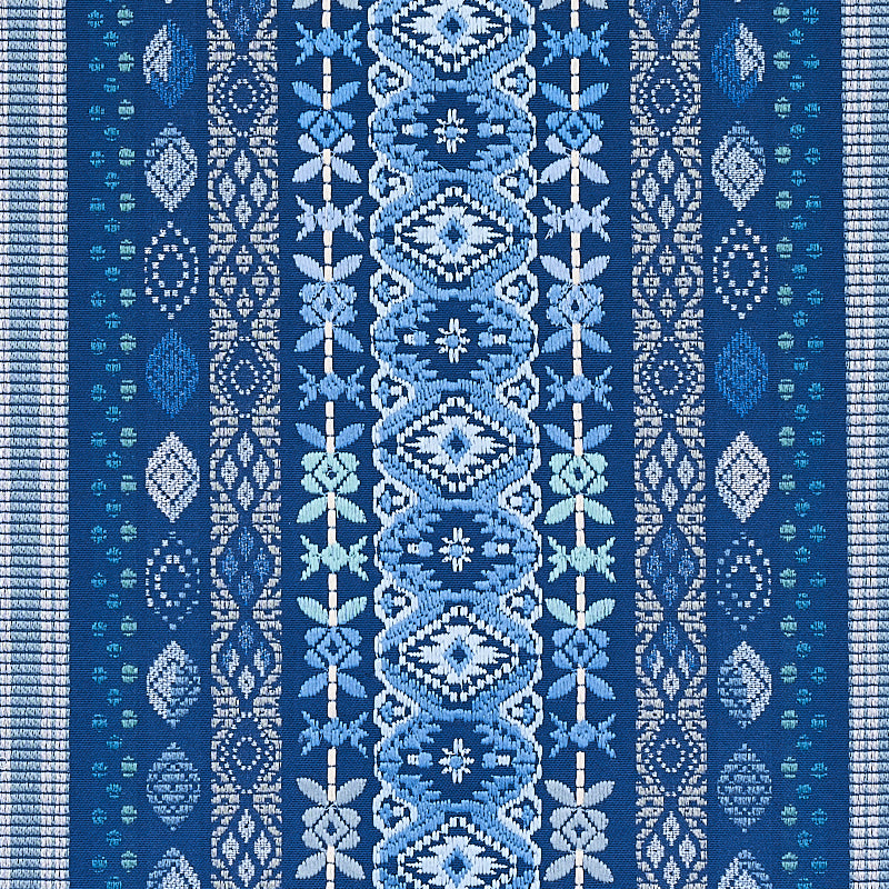 Schumacher Cosima Embroidery Blue Multi Fabric 79680