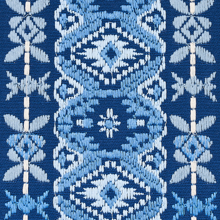 Schumacher Cosima Embroidery Blue Multi Fabric Sample 79680