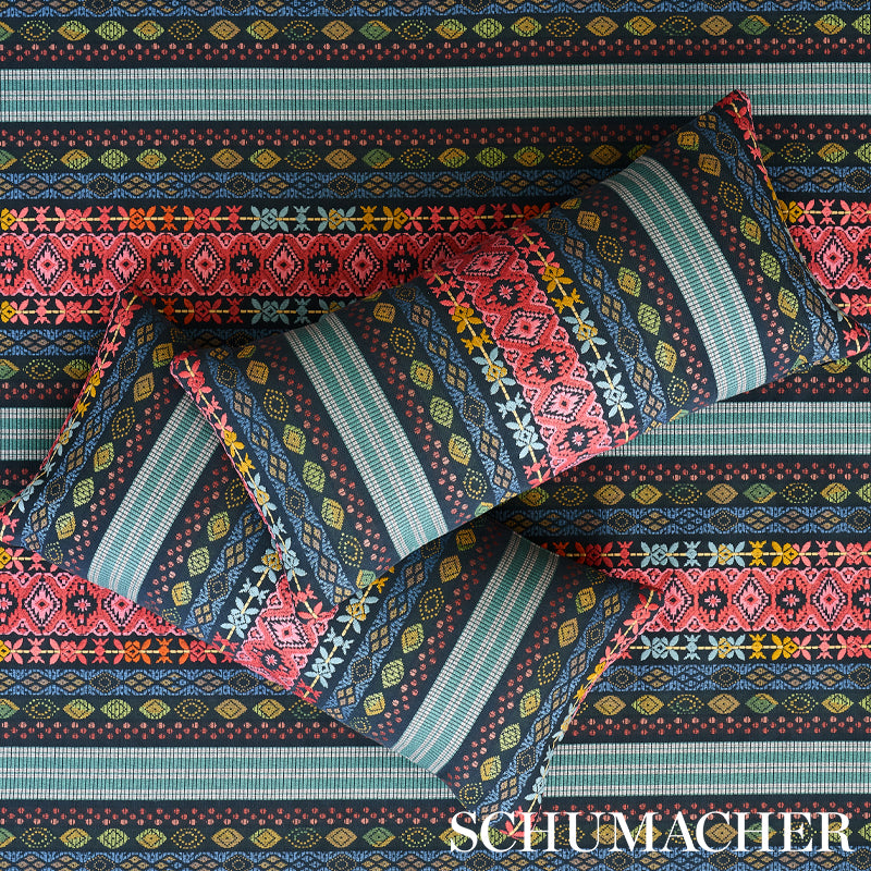 Schumacher Cosima Embroidery Carbon Multi Fabric Sample 79681