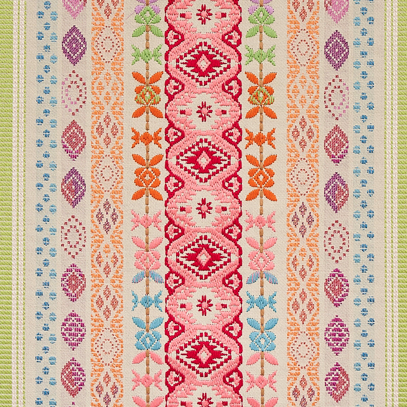 Schumacher Cosima Embroidery Pink Multi Fabric Sample 79682