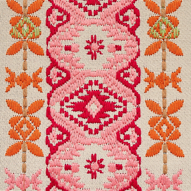 Schumacher Cosima Embroidery Pink Multi Fabric 79682