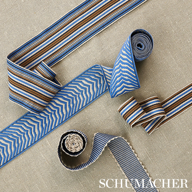 Schumacher Topaki Stripe Tape Wide Bluebell Trim Sample 79740