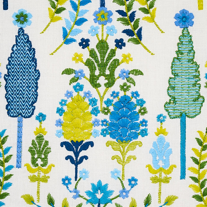 Schumacher Desna Embroidery Blue & Green Fabric Sample 79821